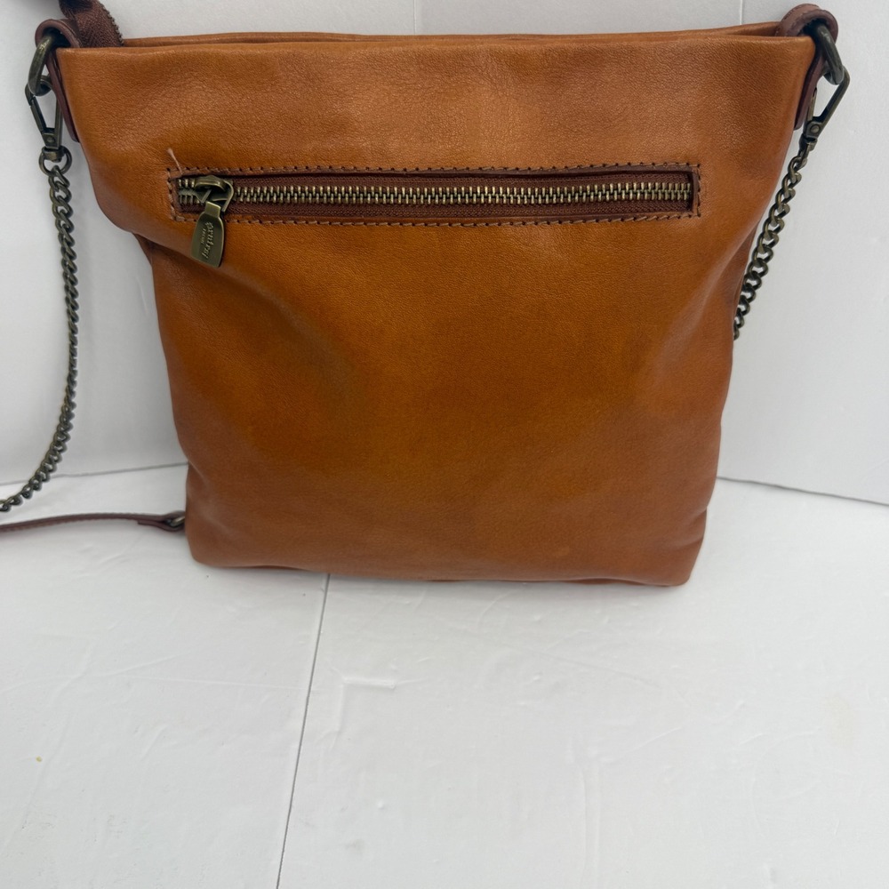 Pratesi Firenze Crossbody Bag Medium Cognac Italian Leather Crest Chain Strap - Picture 4 of 10